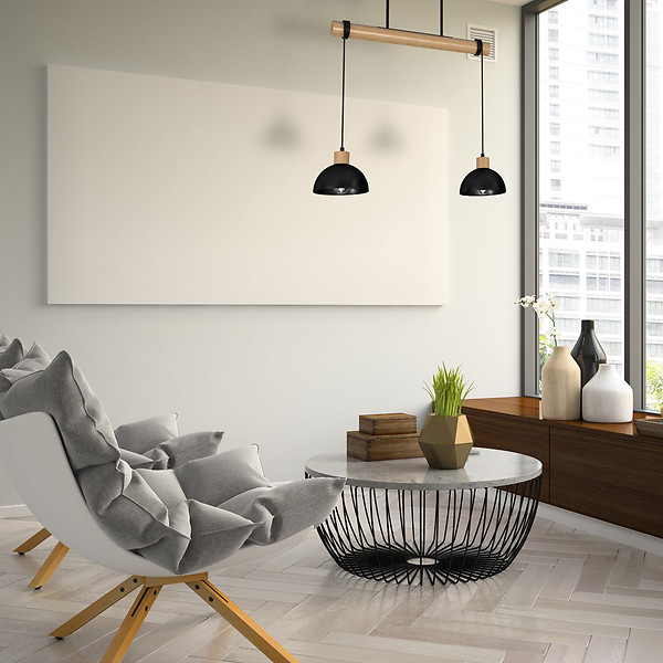 Lampa wisząca Erik 2-punktowa drewniana brązowo-czarna
