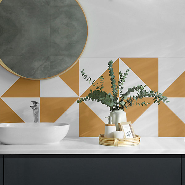 Panneau Mural PVC Wallfluent 50x50 cm Triangles Géométriques Dans Des Carrés 4 pièces