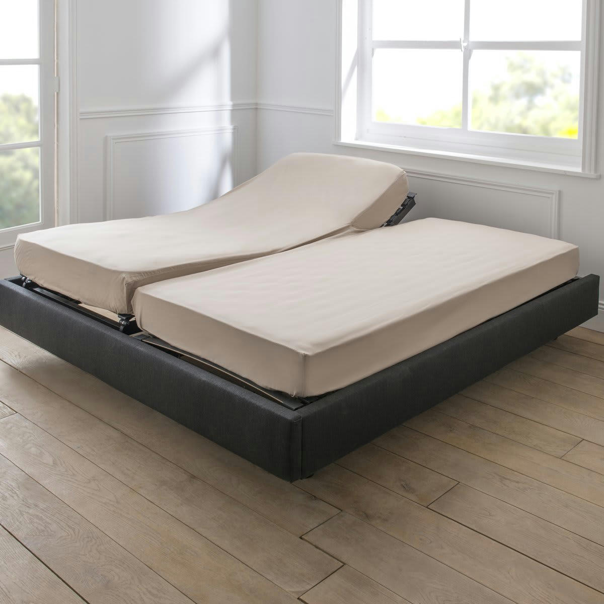 VEXIN - Drap housse duo coton grège 90x200 cm