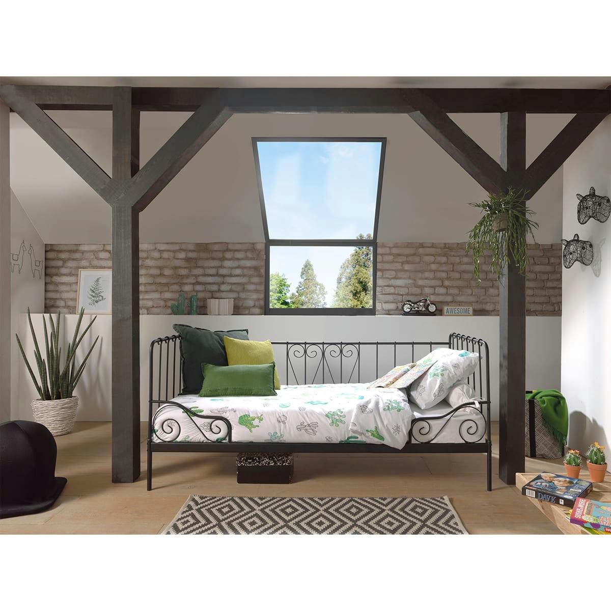 ALICE - Lit capitaine 90x200 sommier inclus noir