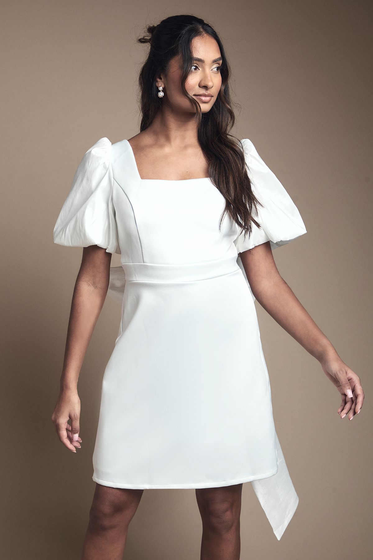 Coast Taffeta Bow Back Puff Sleeve Mini Dress