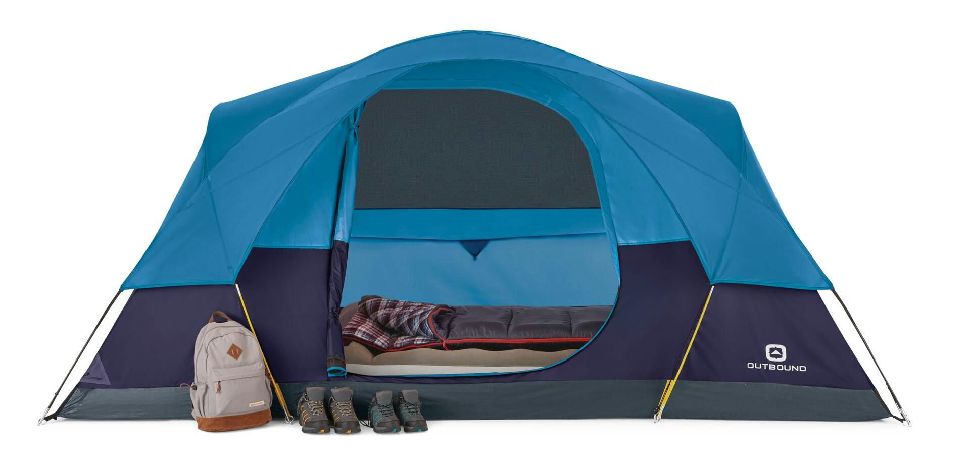 Outbound 3-Season, 6-Person Long Camping Dome Tent w/ Rain Fly, Gear Loft & Carry Bag
