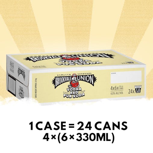 Brookvale Union Vodka Red Pub Soda Mixed Drink, Crisp & Refreshing, 4% ABV, 330mL (Case of 24 Cans)