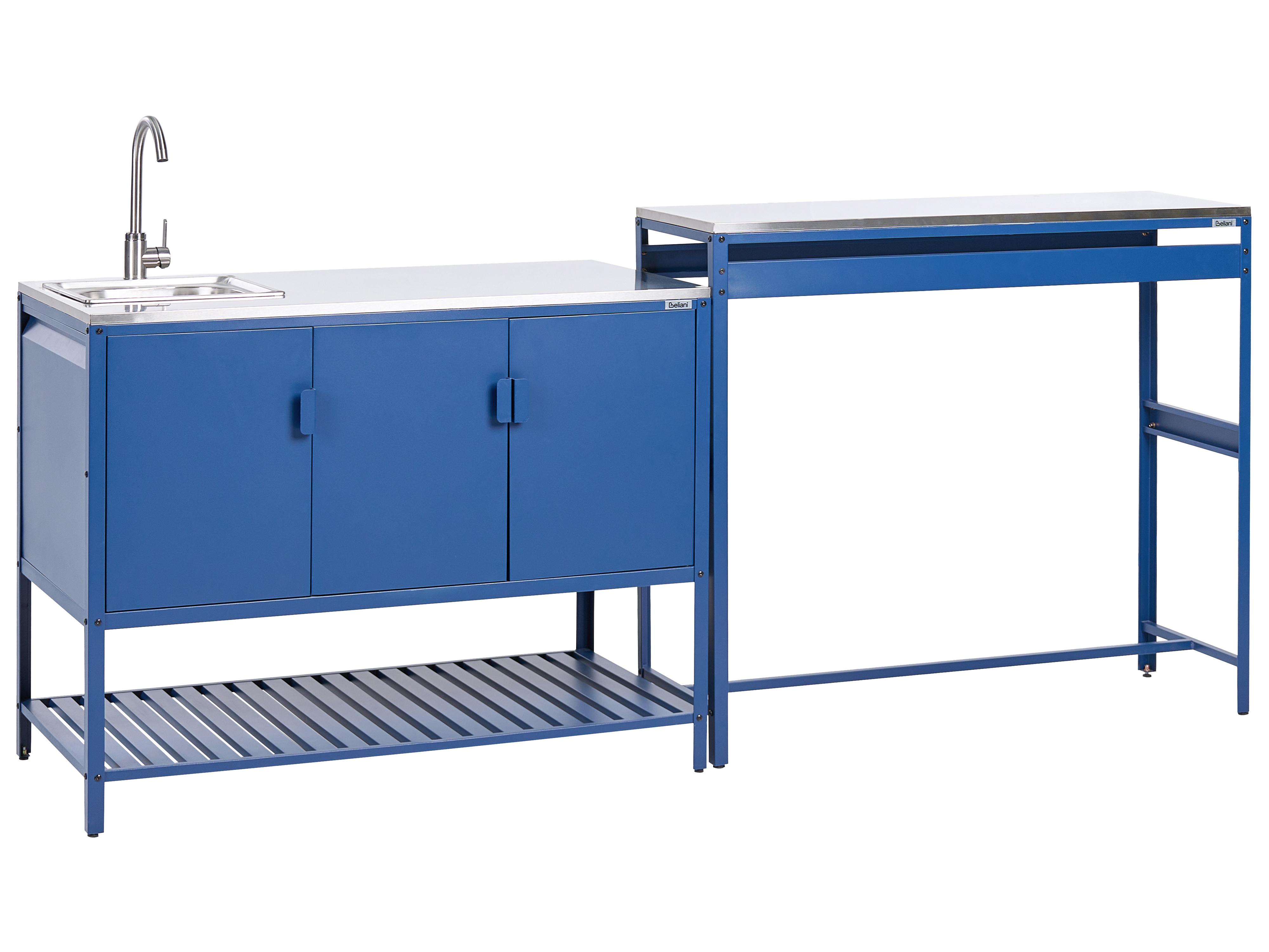 2 Piece Outdoor Kitchen Set with Bar Table MAENZA Metal Blue