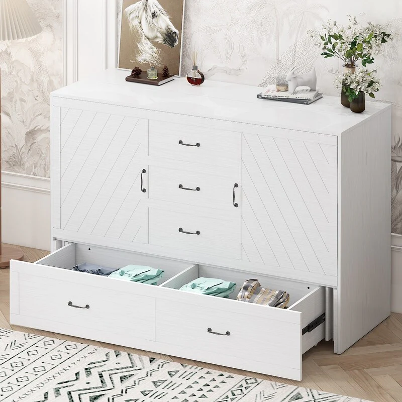 Mixoy Murphy Bed with Charging Station,Space-Saving Cube Cabinet Foldable Bed with Mattress