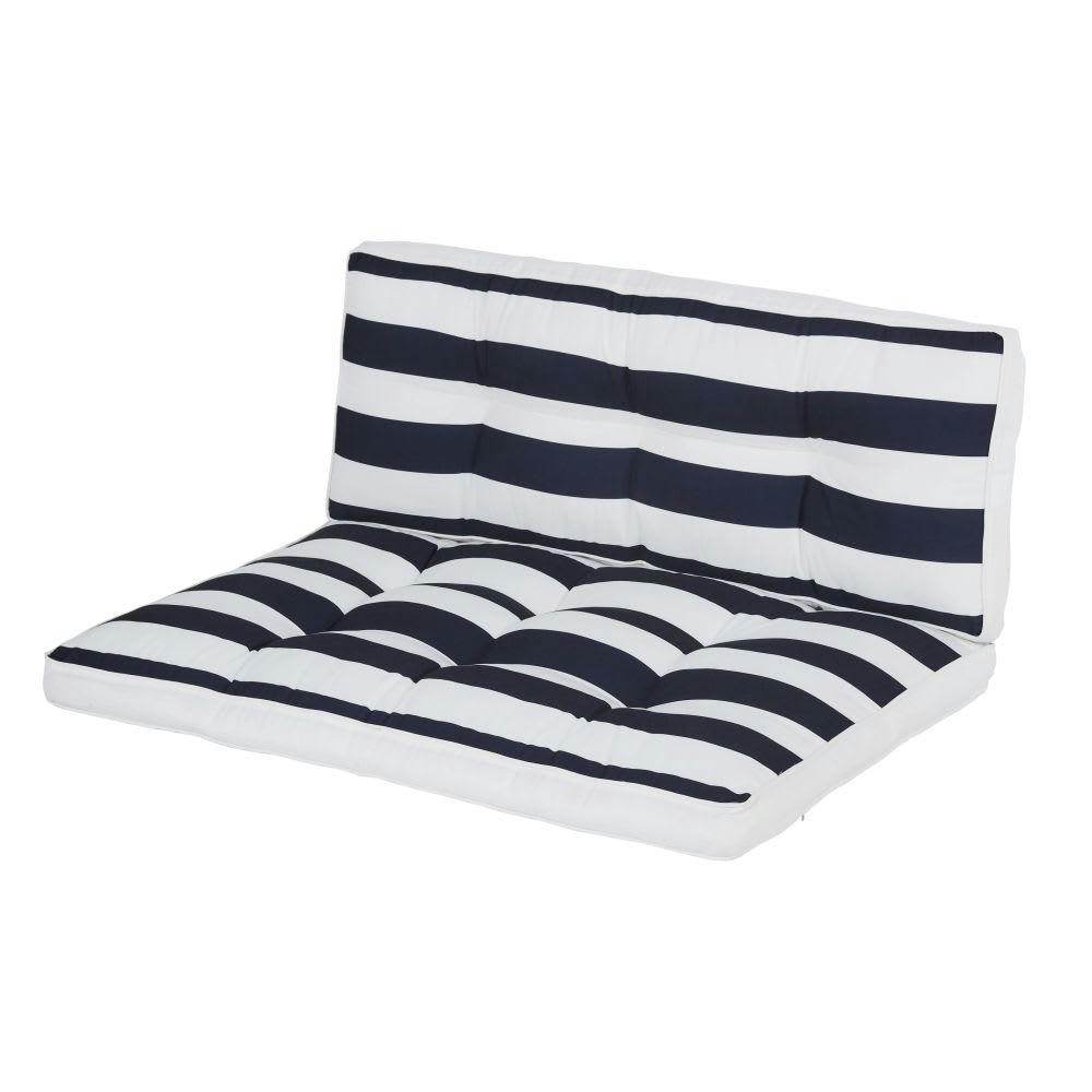 BASILE - Matelas palette motif à rayures blanc et bleu 80x120