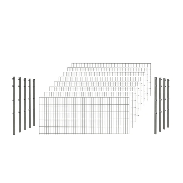Doppelstabmattenzaun, anthrazit, 8/6/8 mm, Komplett-Set à 20 m, inkl. Pfosten, Klemmhalter