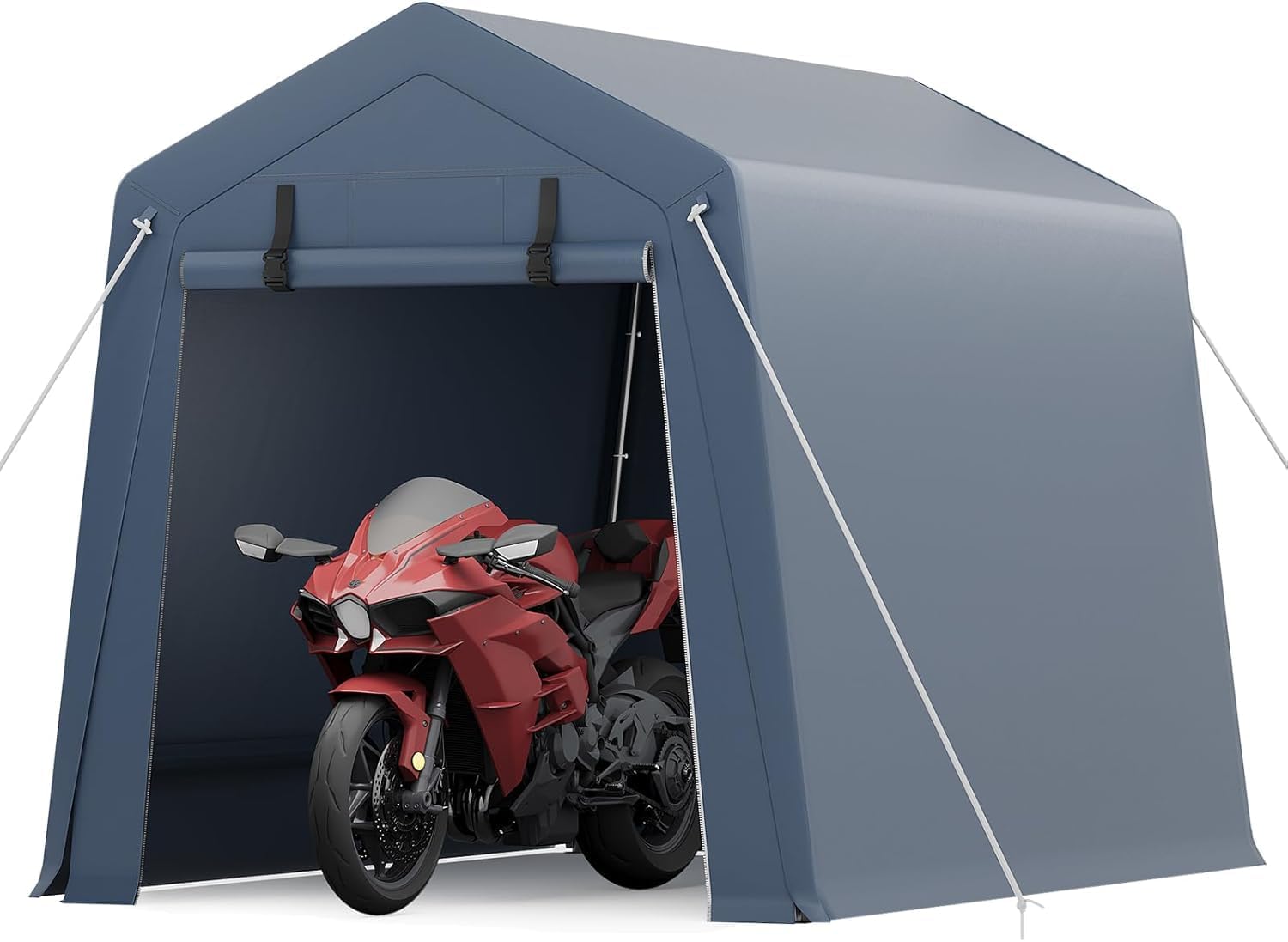 6x8ft Heavy Duty Waterproof Storage Shed - Portable Carport with Roll-up Ventilated Zipper Door & Windows, Stores Motorcycle, Bike, Firewood, Garden Tools