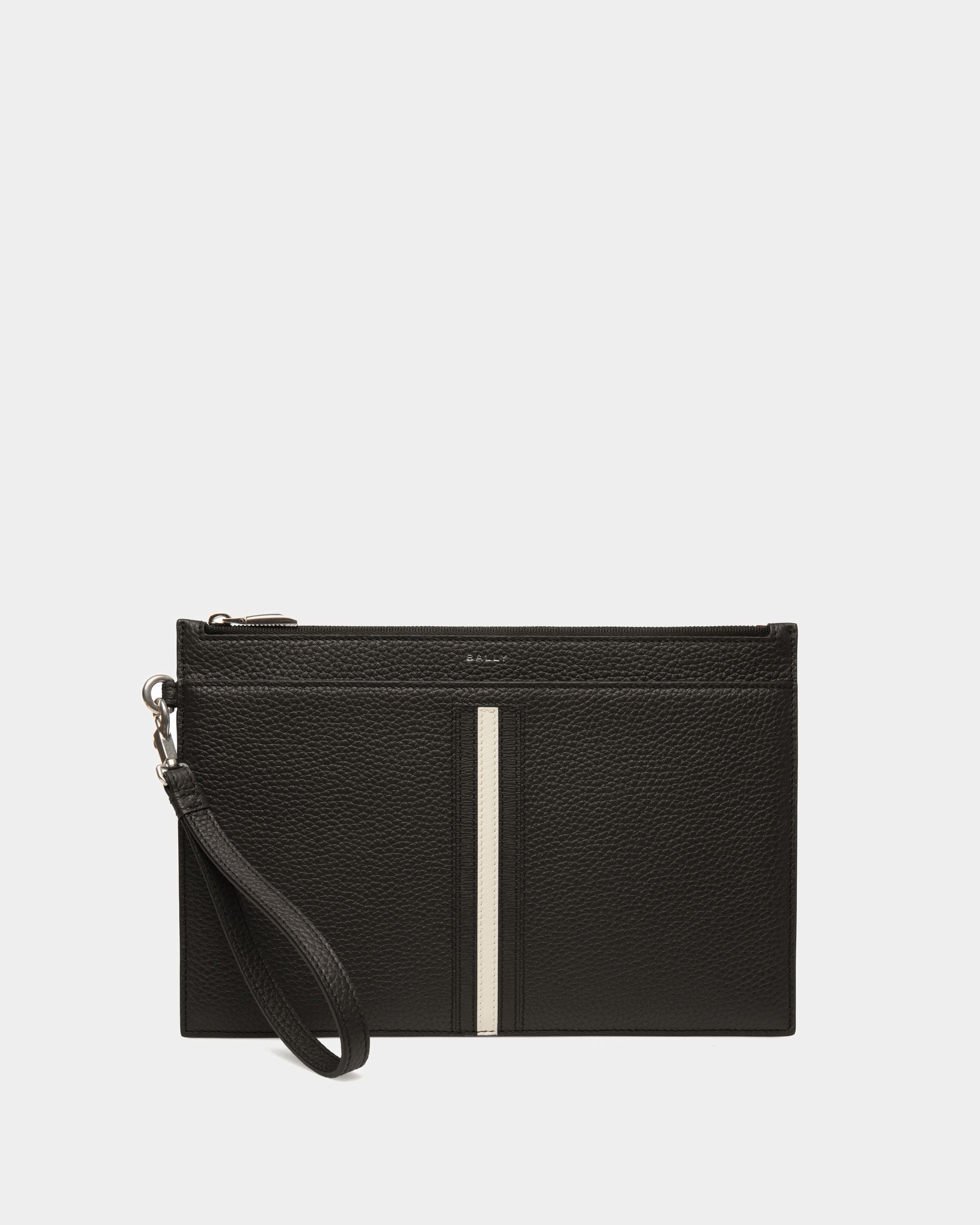 Pochette Ribbon aus genarbtem Leder in Schwarz