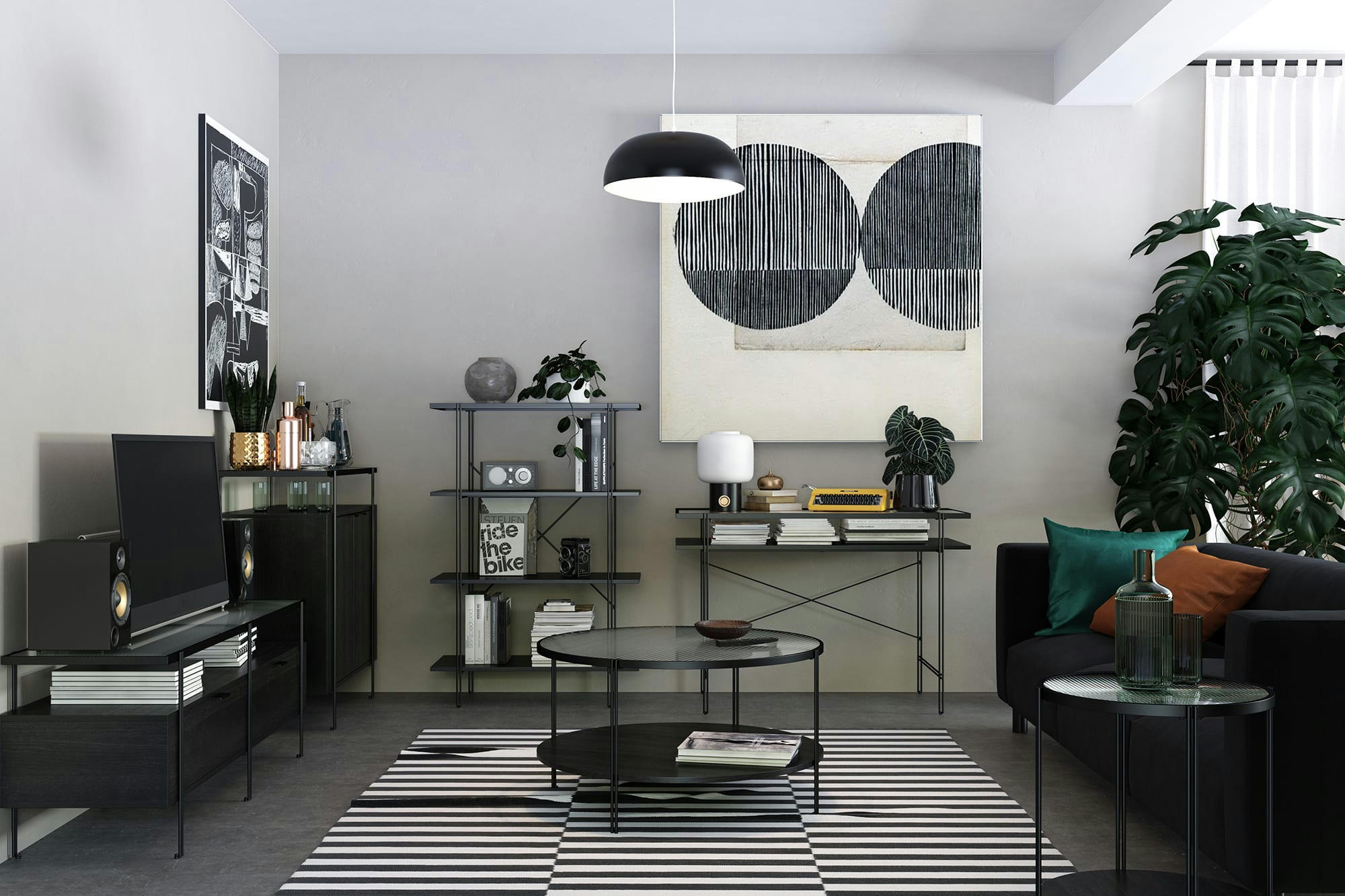 WAINWRIGHT - Meuble TV en verre et panneaux de particules stratifiés chêne noir