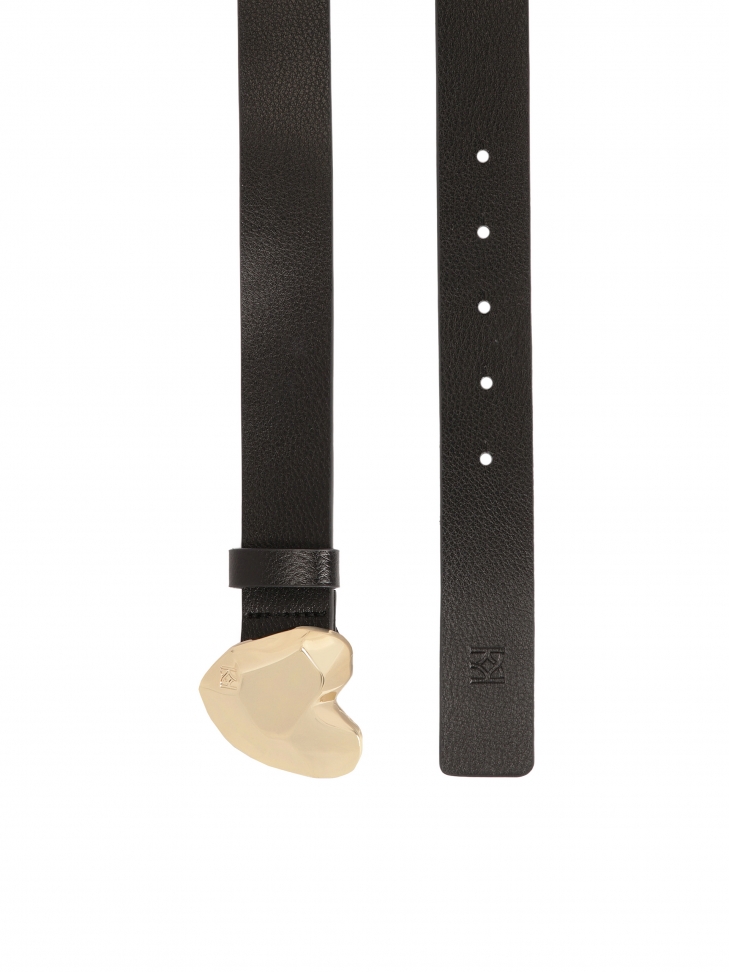 Elegant narrow leather belt with decorative buckle