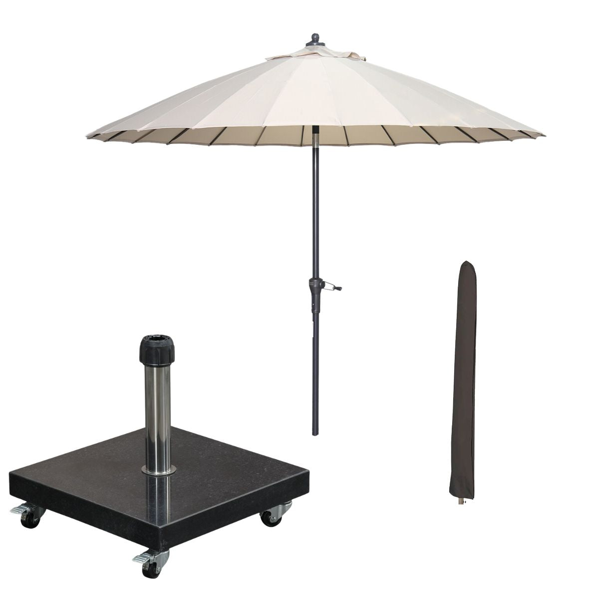 Garden Impressions stokparasol Manilla ecru Ø250 cm met Eureka voet en hoes