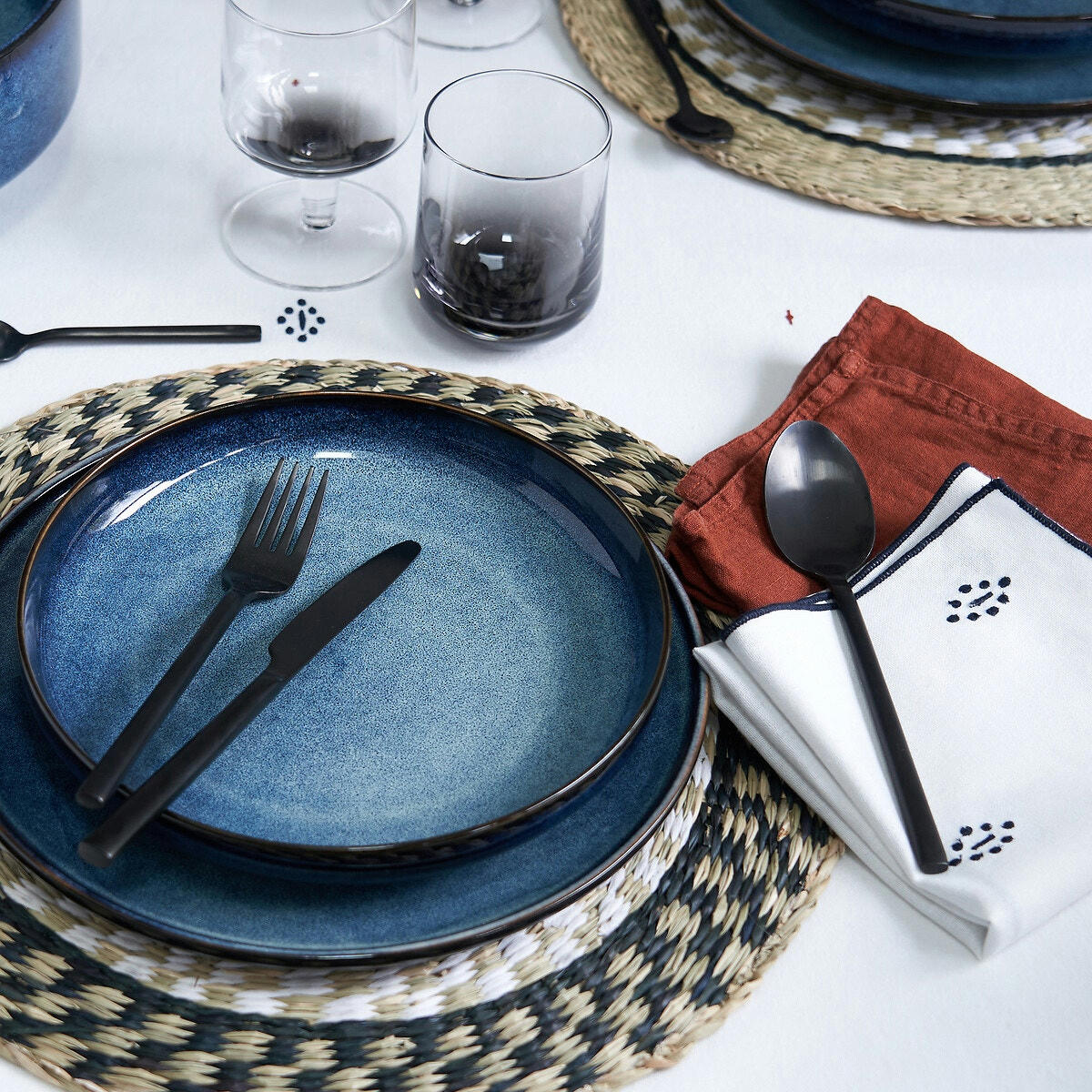 Lot de 4 serviettes de table brodées coton, Maliau