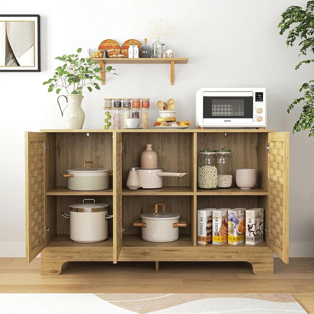 48 Rustic Wood Finish Buffet Cabinet with 3 Doors