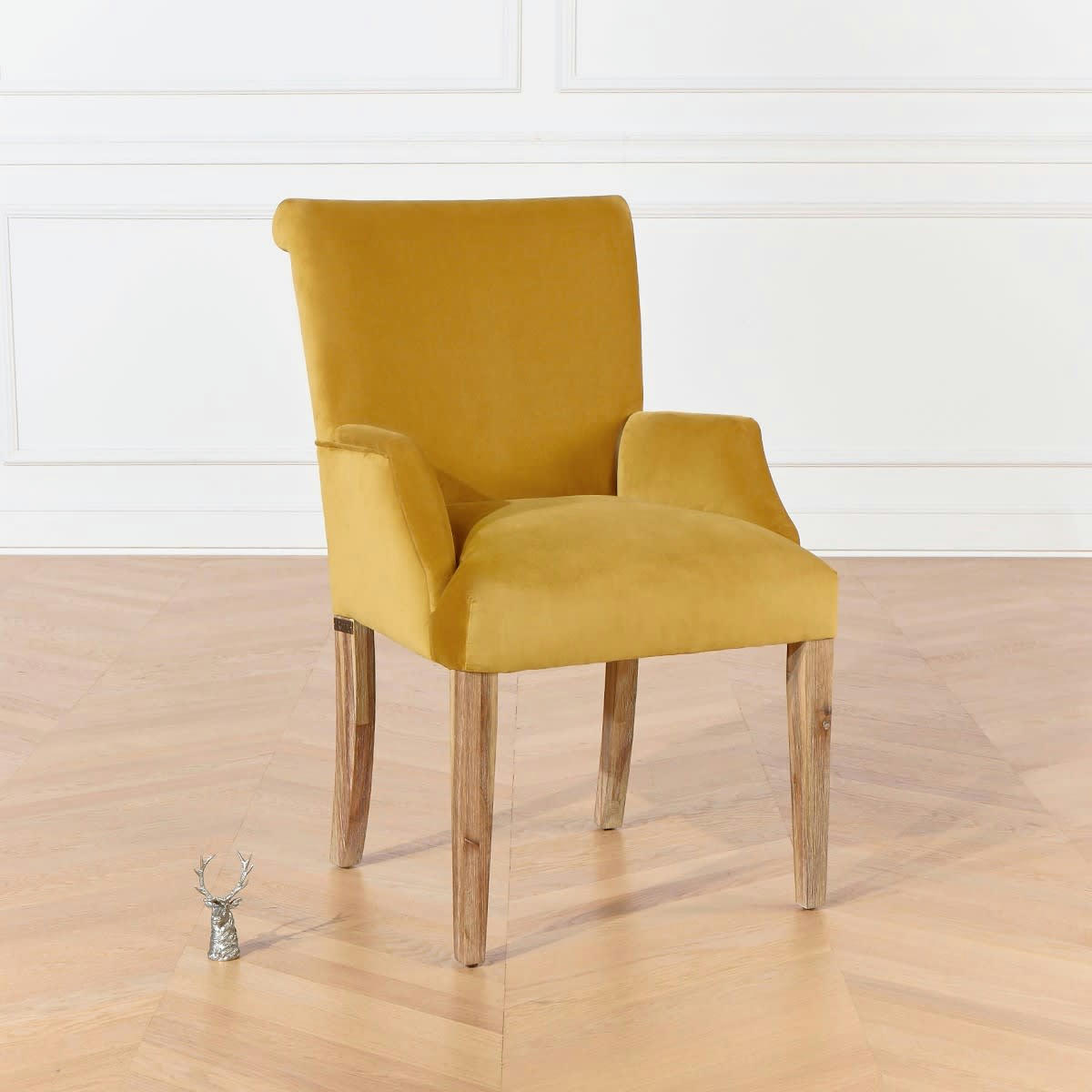 ALIX - Fauteuil de table en velours jaune moutarde