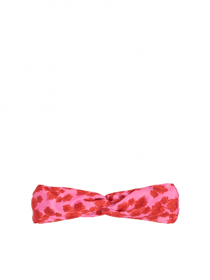 Pink headband with red flowers