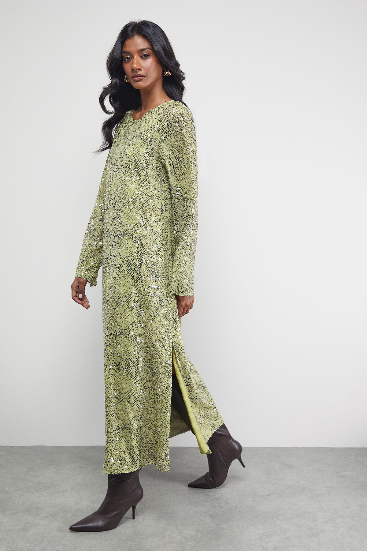 Warehouse Sequin Column Midi Dress