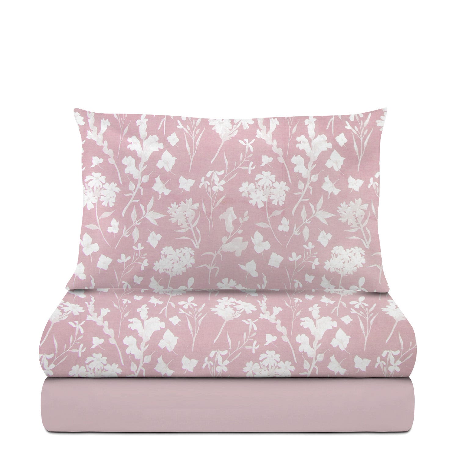 Completo letto singolo cotone fiori malva