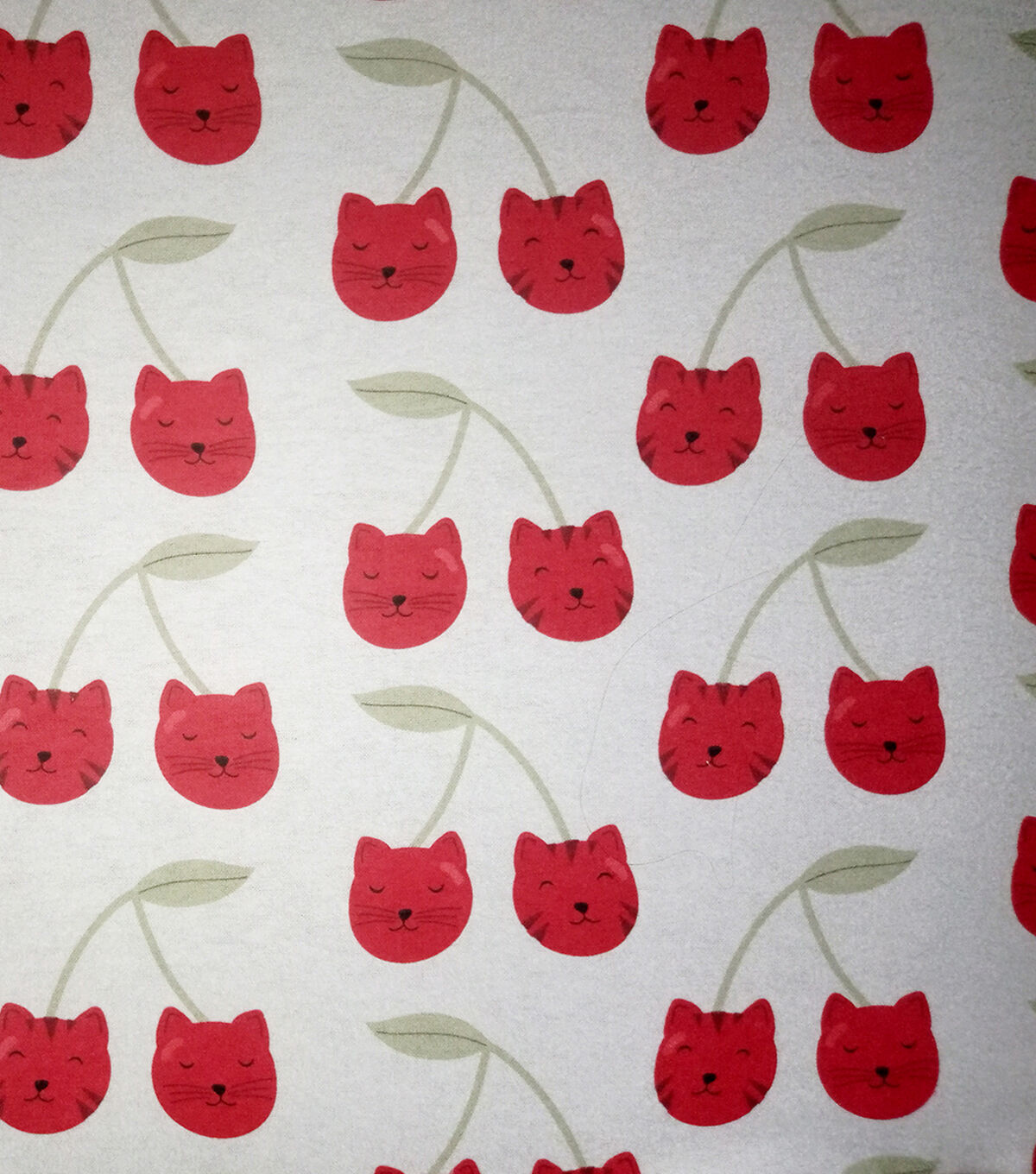 Cherry Cats on White Super Snuggle Flannel Fabric