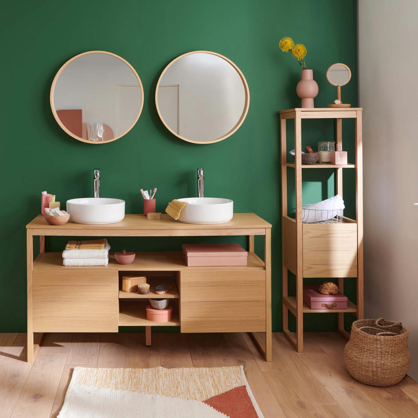 ATOLL - Meuble de salle de bain avec colonne, miroirs et vasques blanches