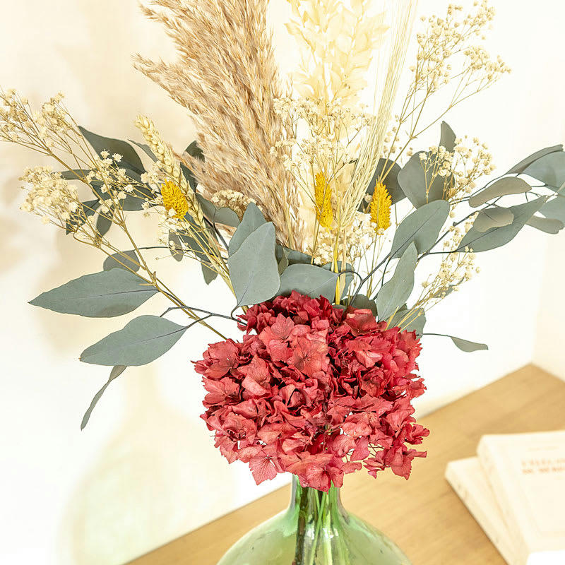 - Bouquet de fleurs séchées pour dame jeanne hortensia rose