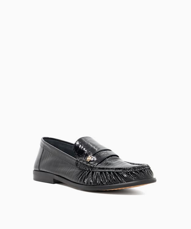 Grisella Black - Leather Slip On Ruched Toe Loafers