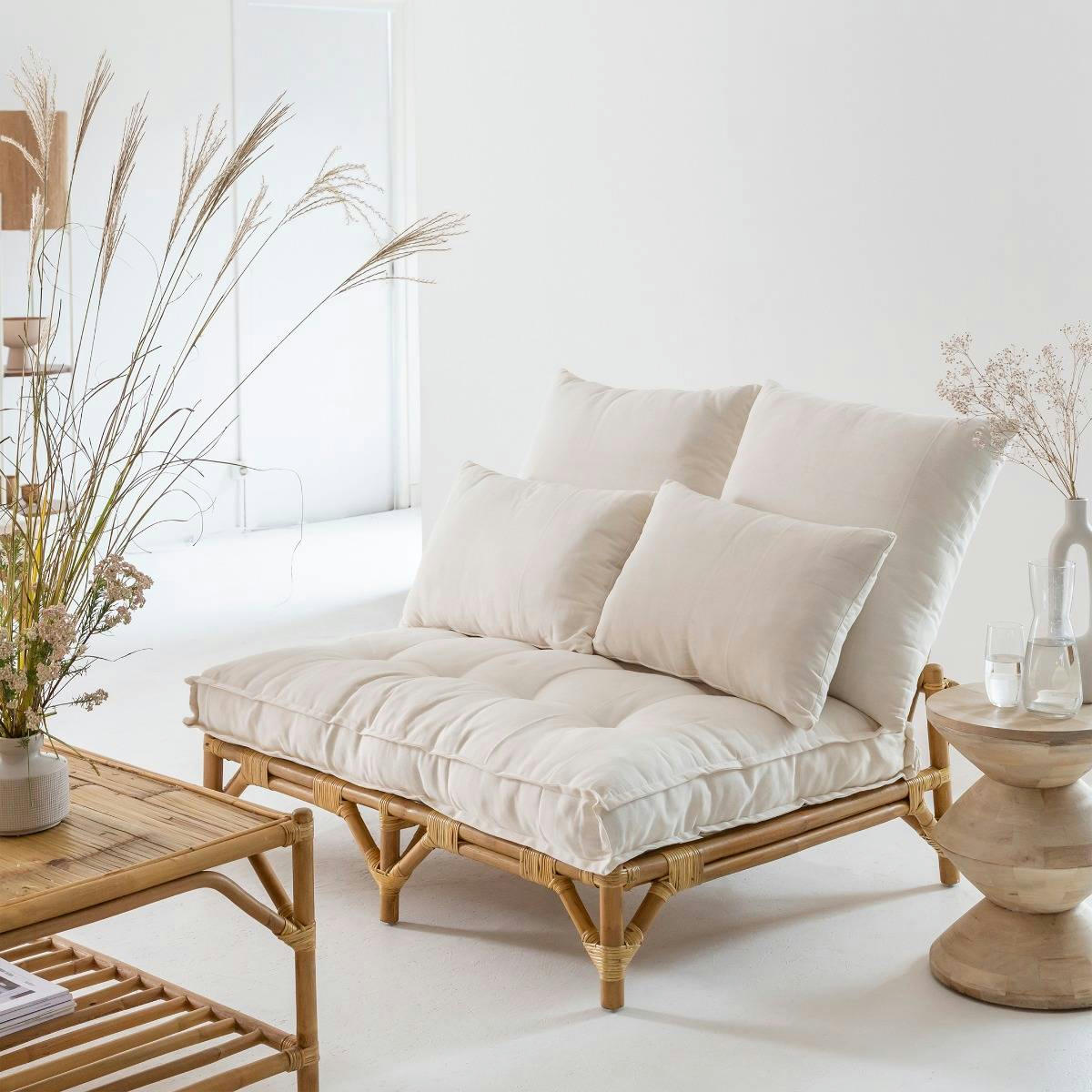 ELISA - Canapé en rotin blanc 115 cm