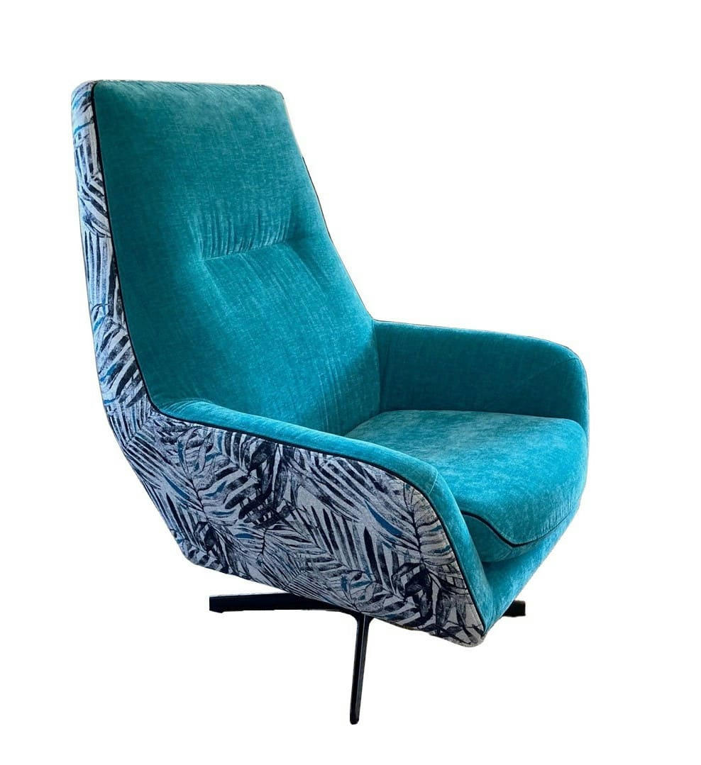 JUNGLE - Fauteuil bicolore tissu imprimé et velours Turquoise