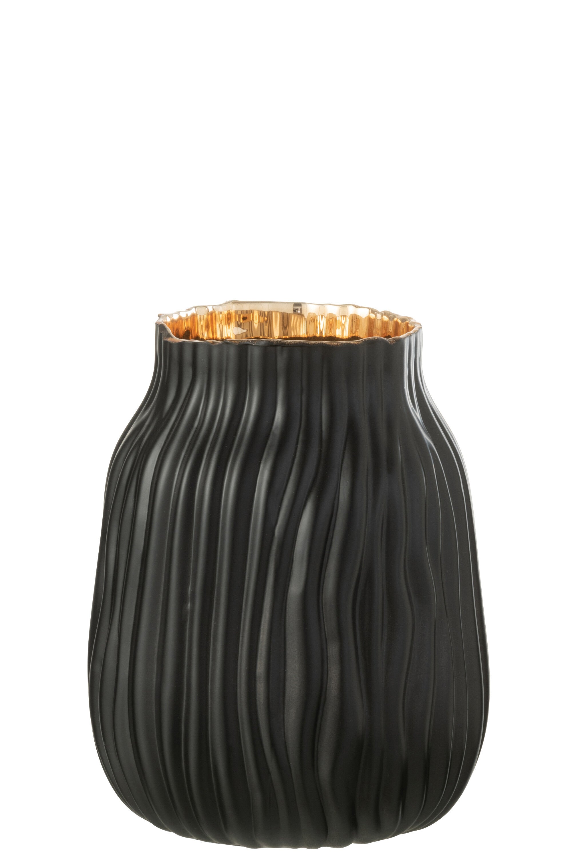 J-Line vaas Inkepingen - glas - zwart/goud - small - Ø 16 cm