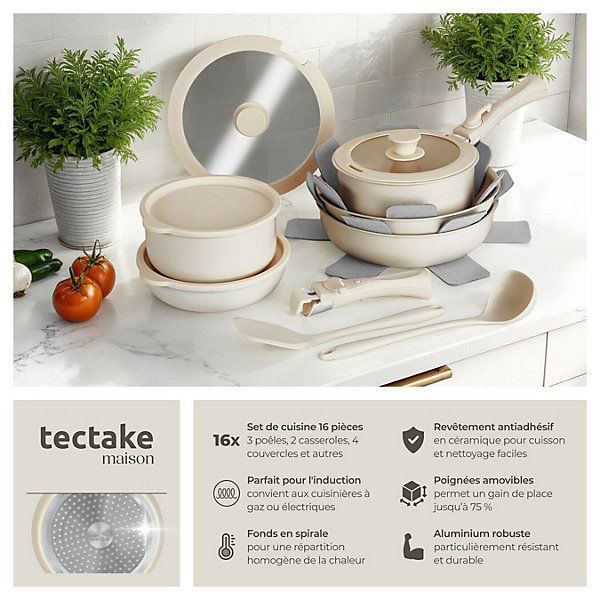 Batterie de casseroles en aluminium de 16 pièces adaptée à l'induction