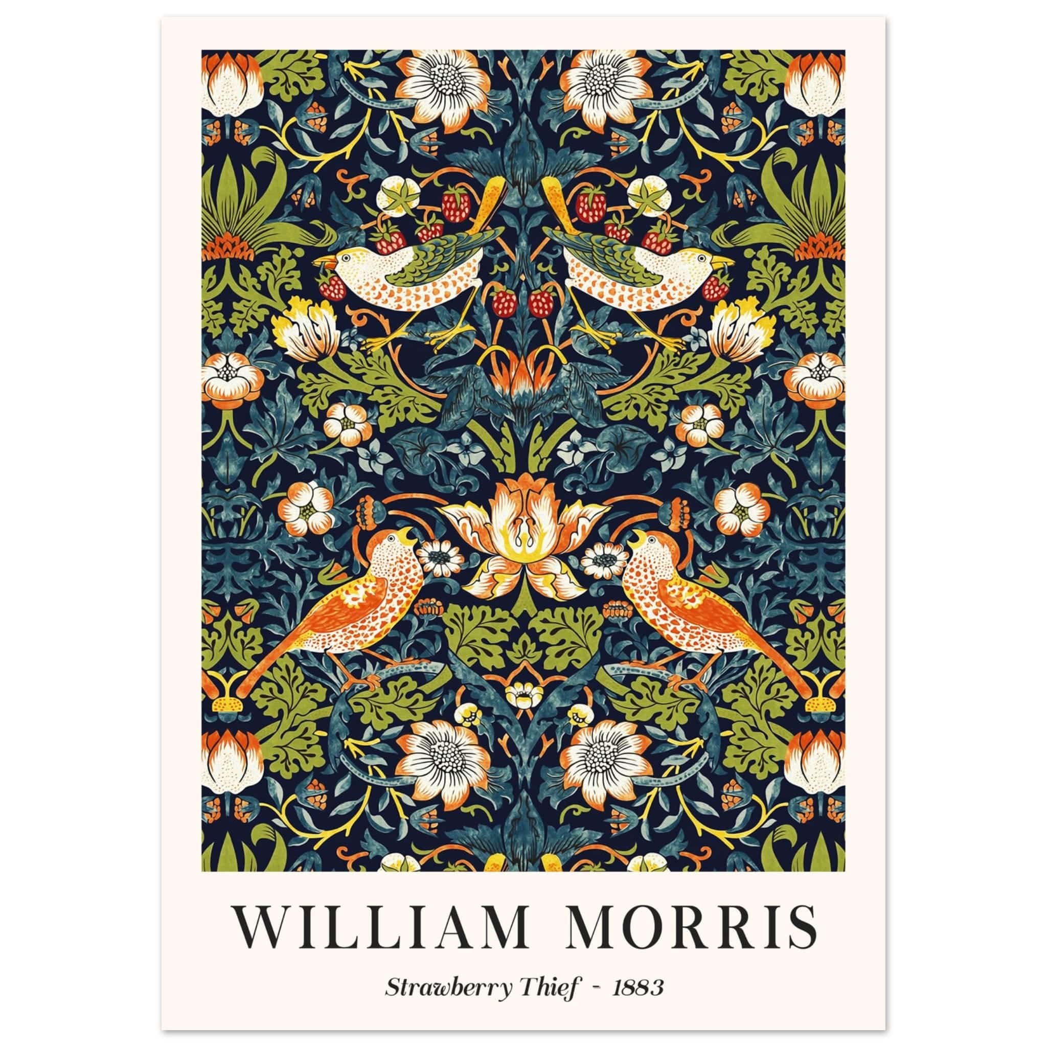 Artfulprints Poster William Morris - Strawberry thief  - 50x70 cm - Donkergroen