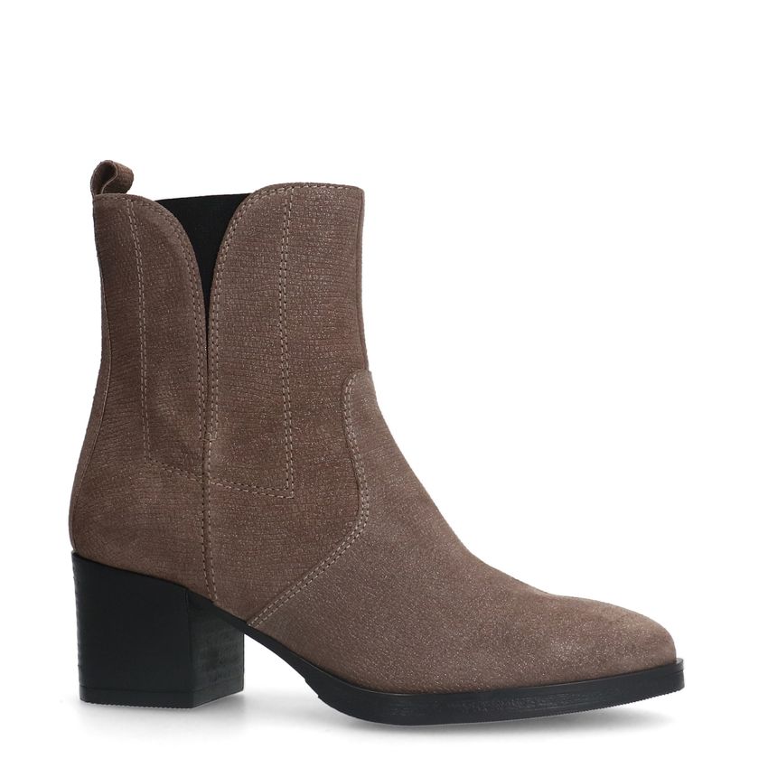 No Stress Taupe leren enkellaarsjes met hak