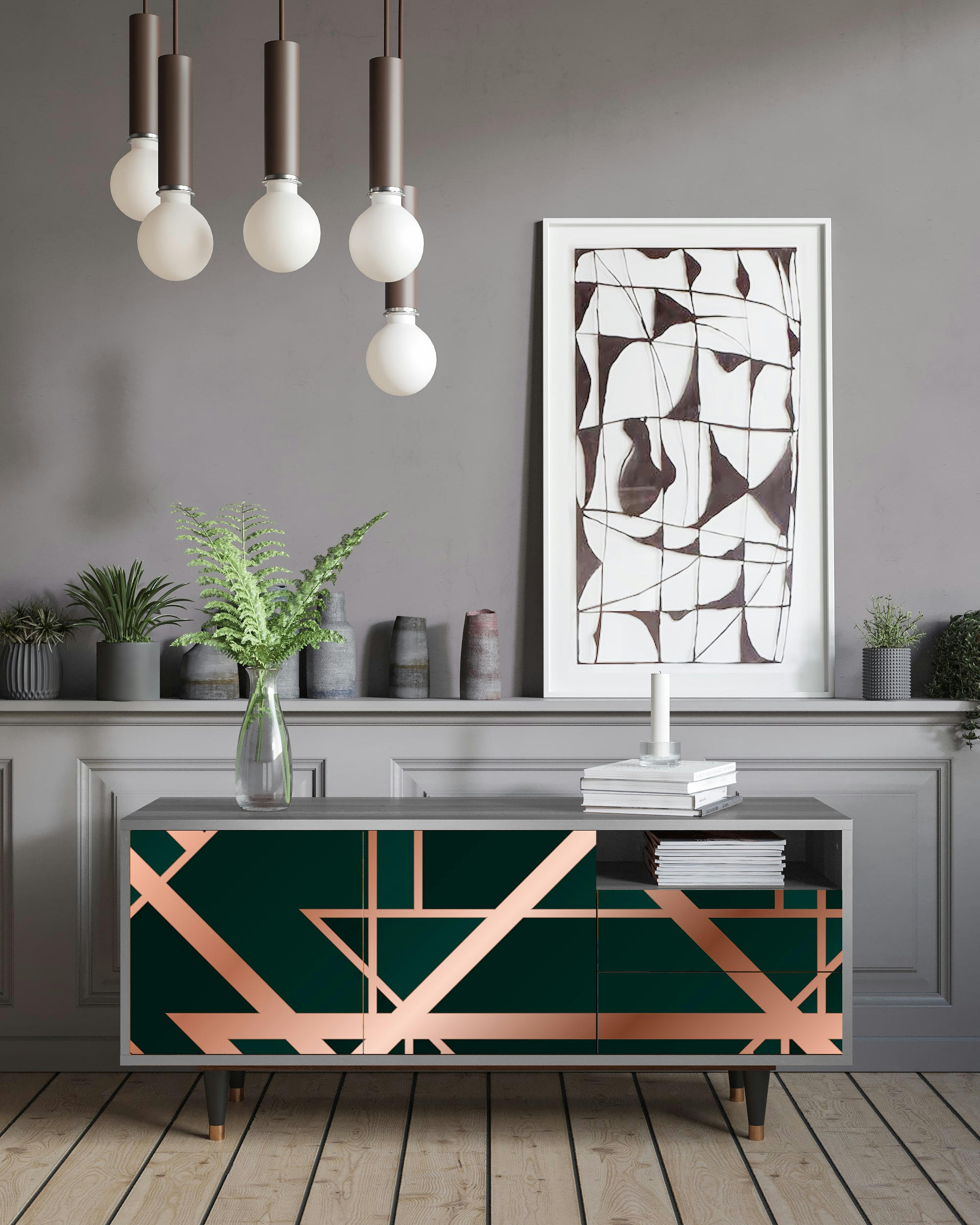 EMERALD GATSBY - Meuble TV  vert 2 tiroirs et 2 portes L 125 cm