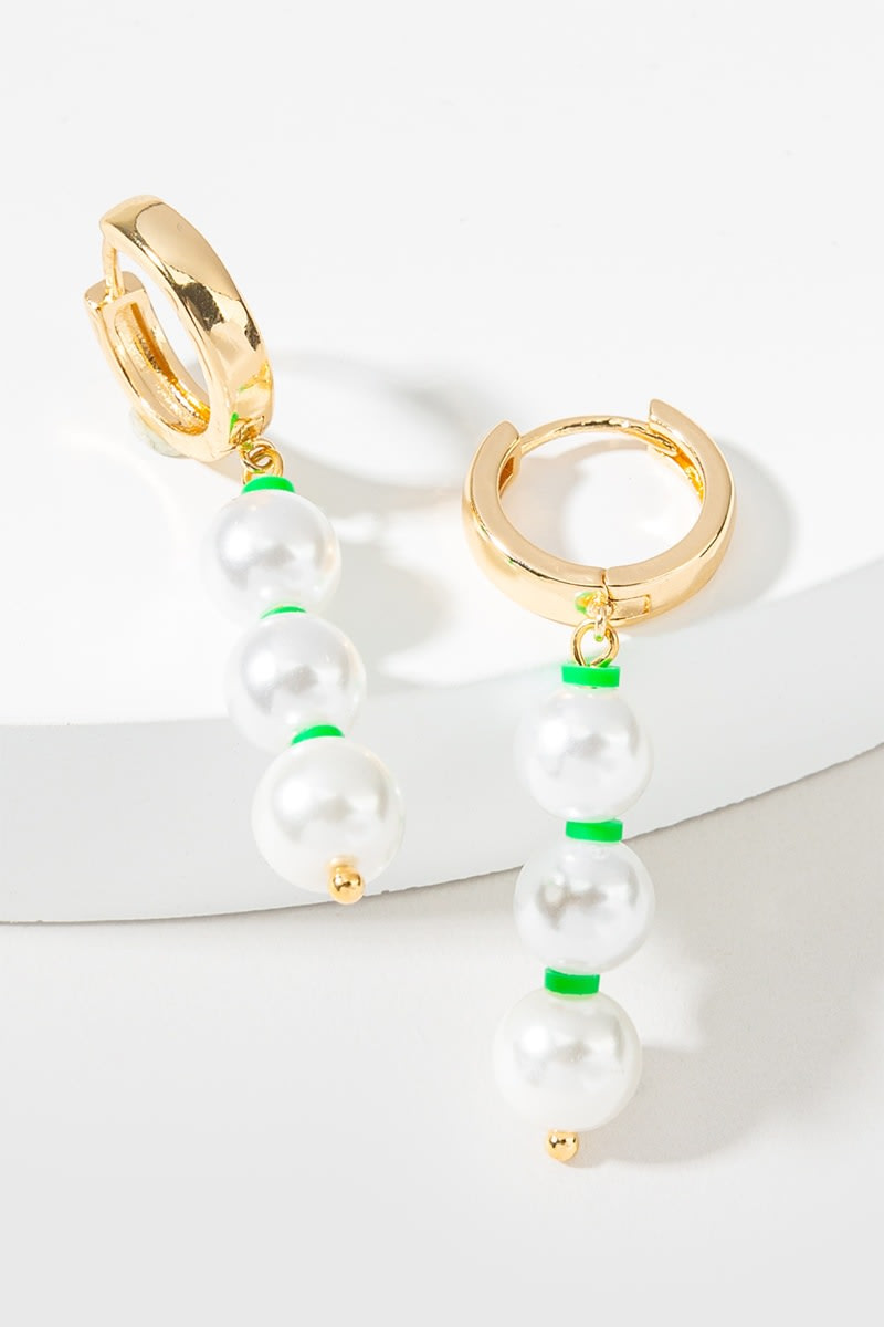 Joie Pearl Rubber Disc Charm Huggie Hoops