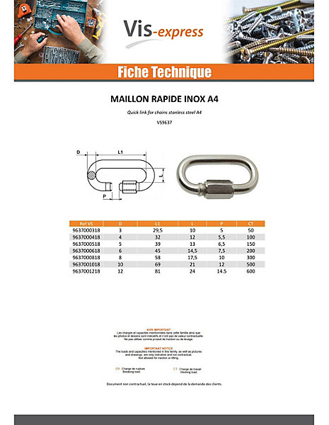 Maillon rapide Inox A4 6 - 2 pièces