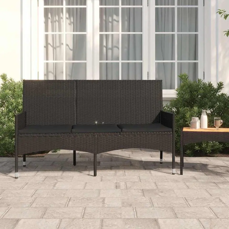 vidaXL - Tuinbank 3-zits - Zwart - Poly rattan - 3-zits -Met zwart kussens