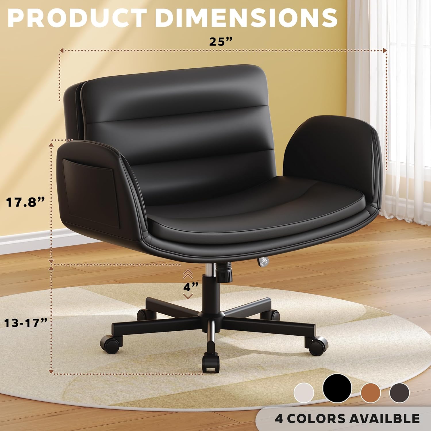Criss Cross Chair with Flip-Up Arms & Swivel Wheels, Vanity Chair with Adjustable Height & Side Pockets, Comfortable Wide Seat Reclining Computer Office Desk Chairs for Home Office, Make Up, Bed Room
