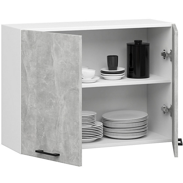 Meuble de cuisine haut AKORD W80 OLIWIA modulable Blanc 80 cm 2 portes façade Béton 2 étagères 80x30x58 cm
