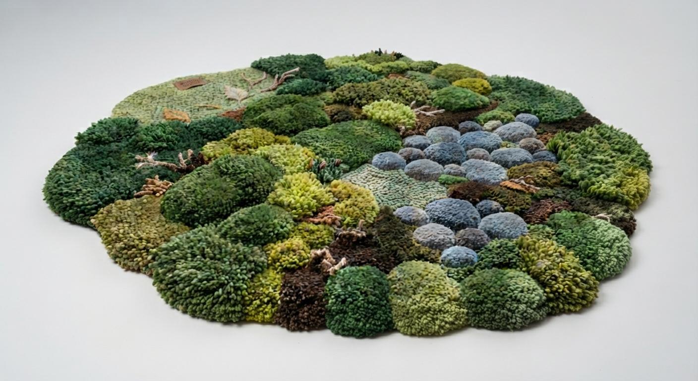 Moss Garden Wool Rug, Hand Tufted Green Botanical 5x8 rug, Organic Nature Inspired Decor, Moss green area rug,