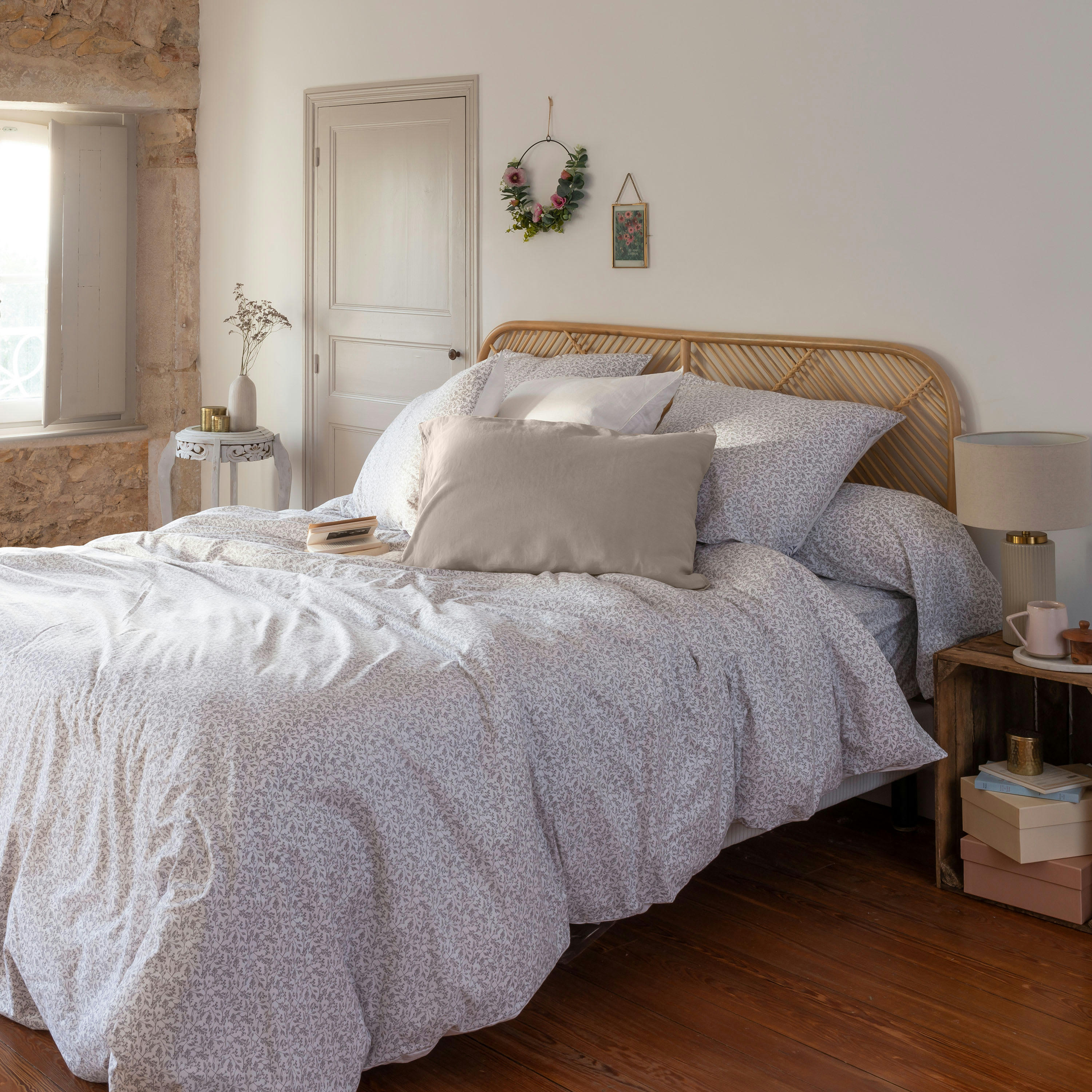 ELOGES - Housse de couette réversible percale de coton  blanc 200x200