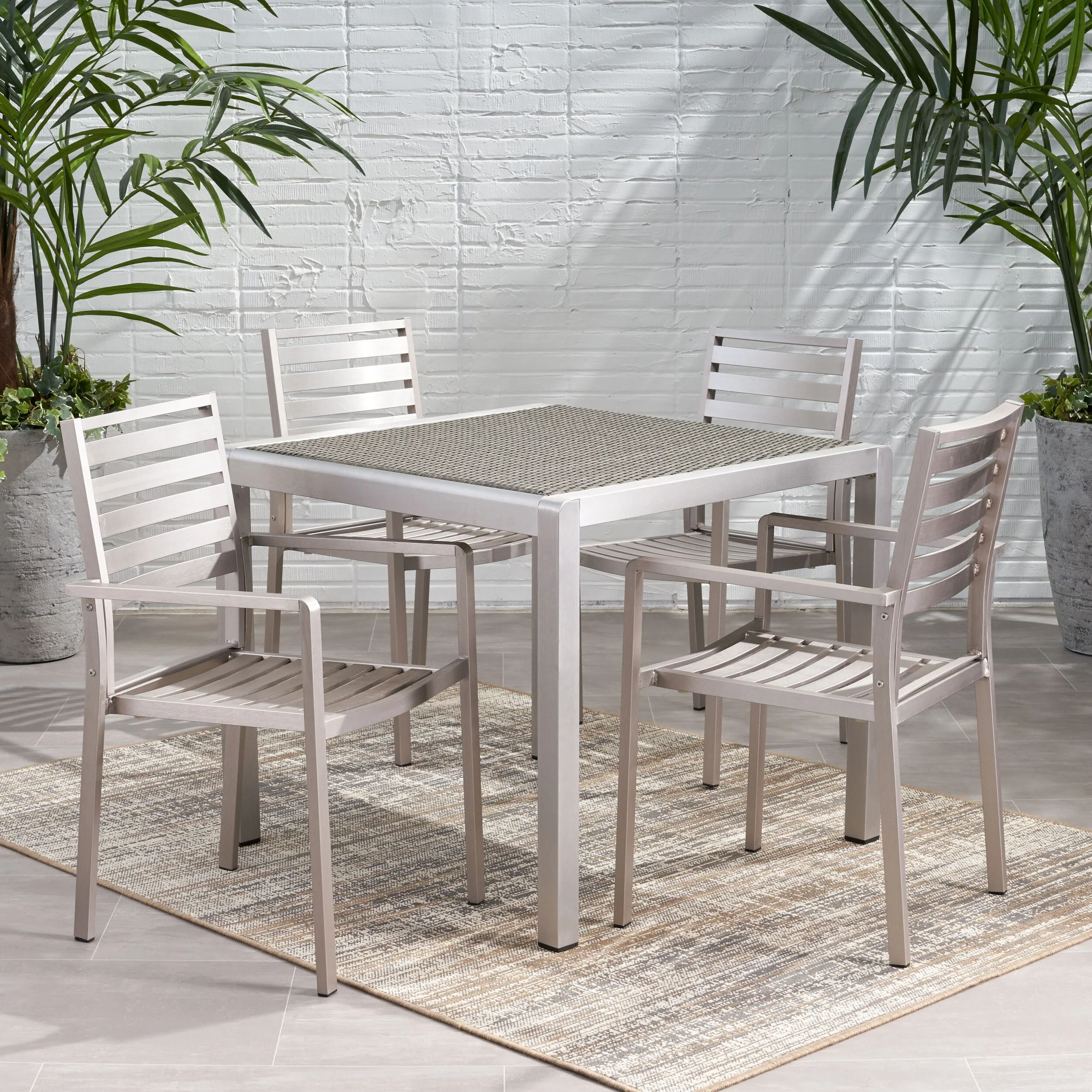 Cape Coral Outdoor Modern 4 Seater Aluminum Dining Set with Wicker Table Top by Christopher Knight Home