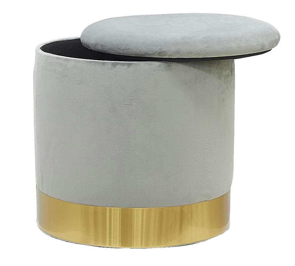 - Pouf coffre en velours et métal gris/or