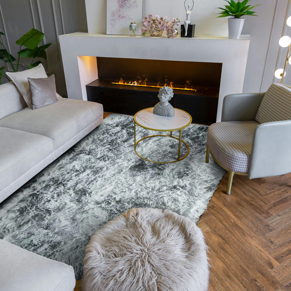 YOGI - Tapis shaggy effet tie and dye gris clair 120x170