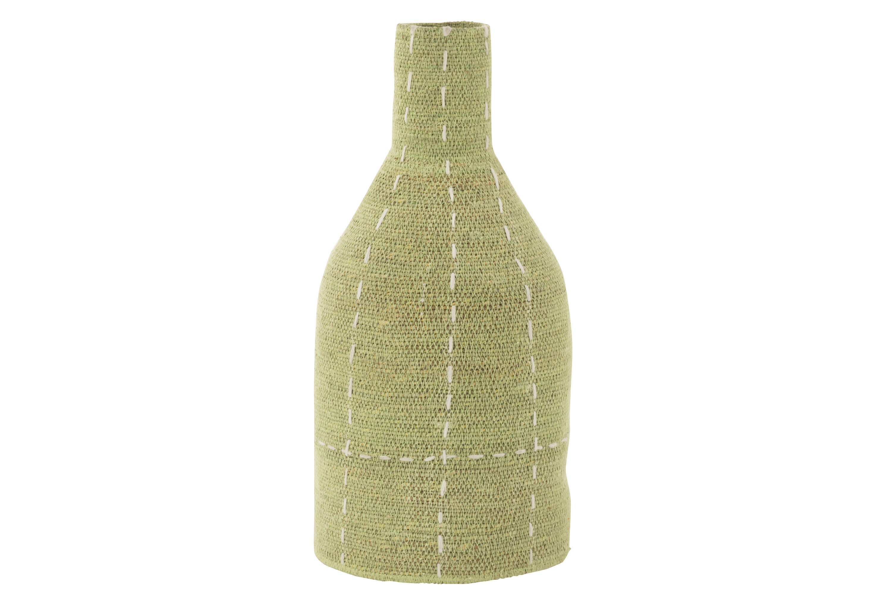 J-Line vaas Flesvorm Stippellijnen - zeegras - groen/wit - 50 cm hoog