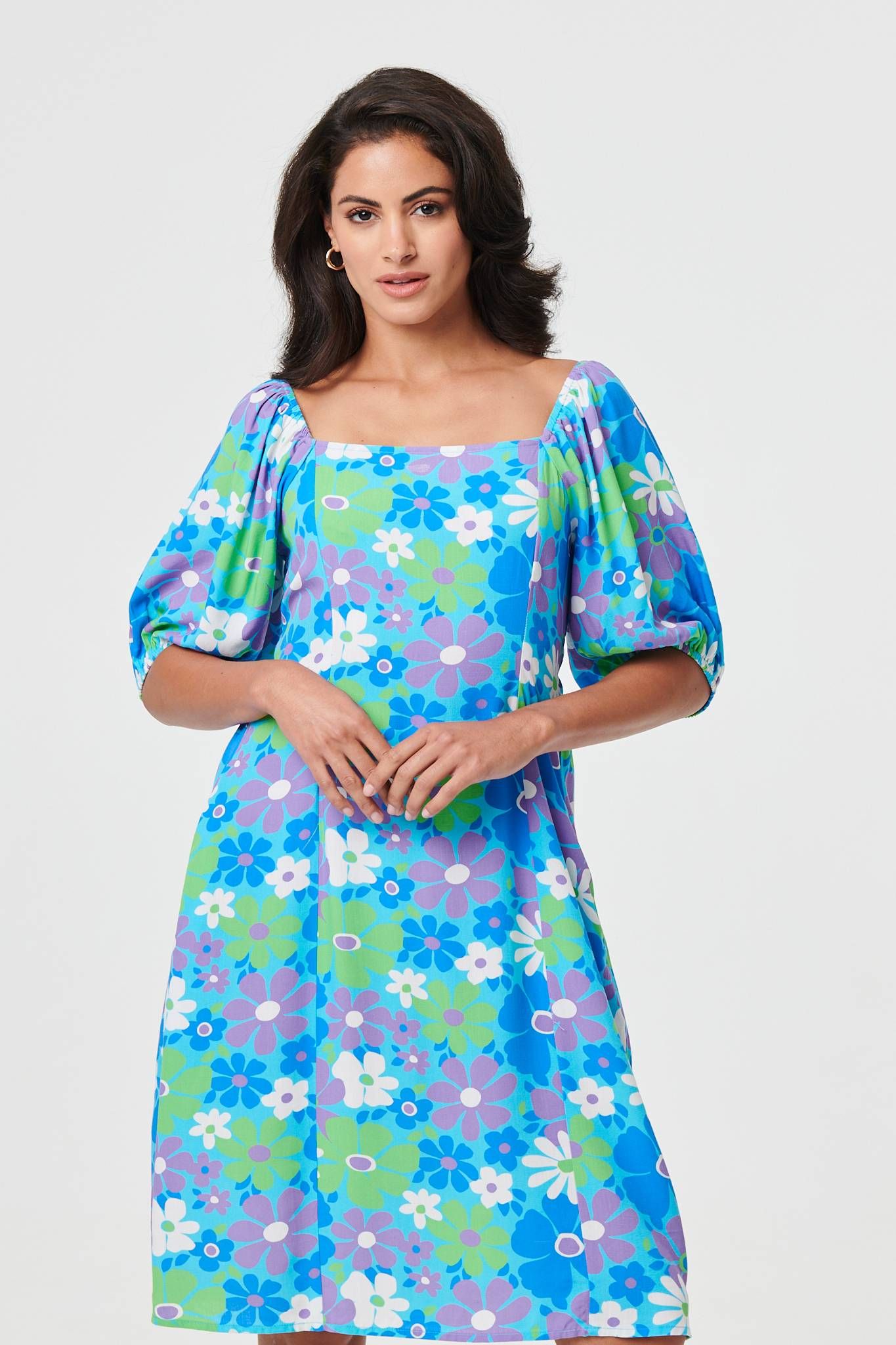 Izabel London Floral Square Neck Knee Length Dress