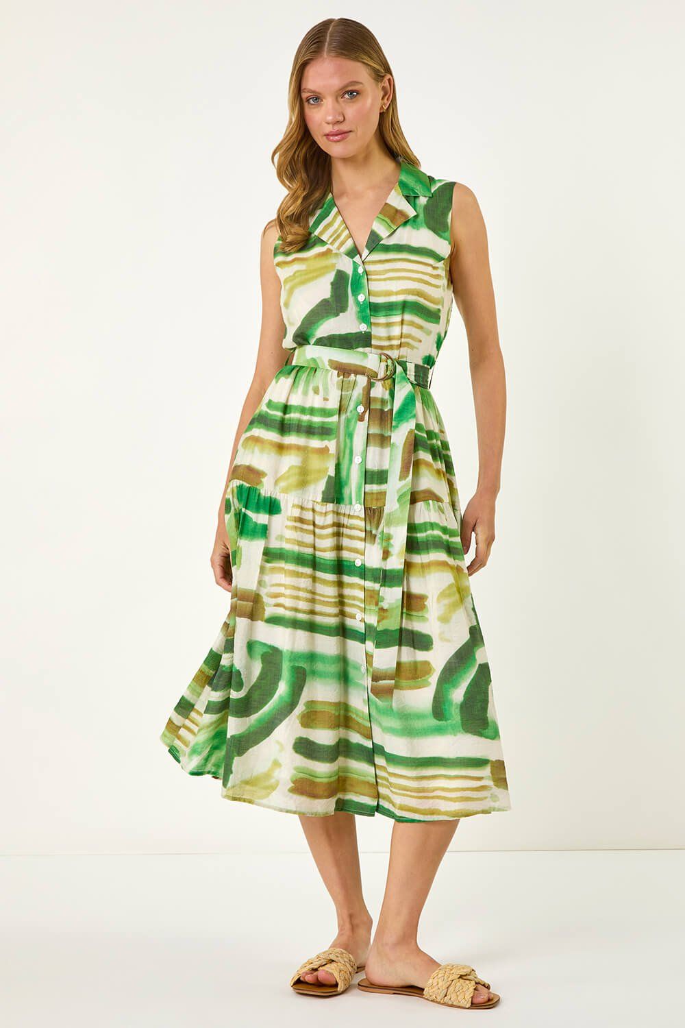 Roman Abstract Print Button Shirt Dress
