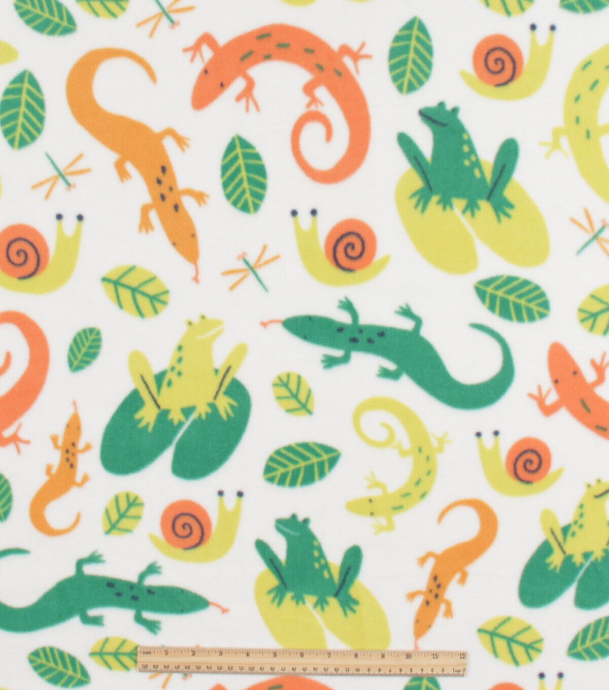 Multicolor Reptiles on White Anti Pill Fleece Fabric by POP!
