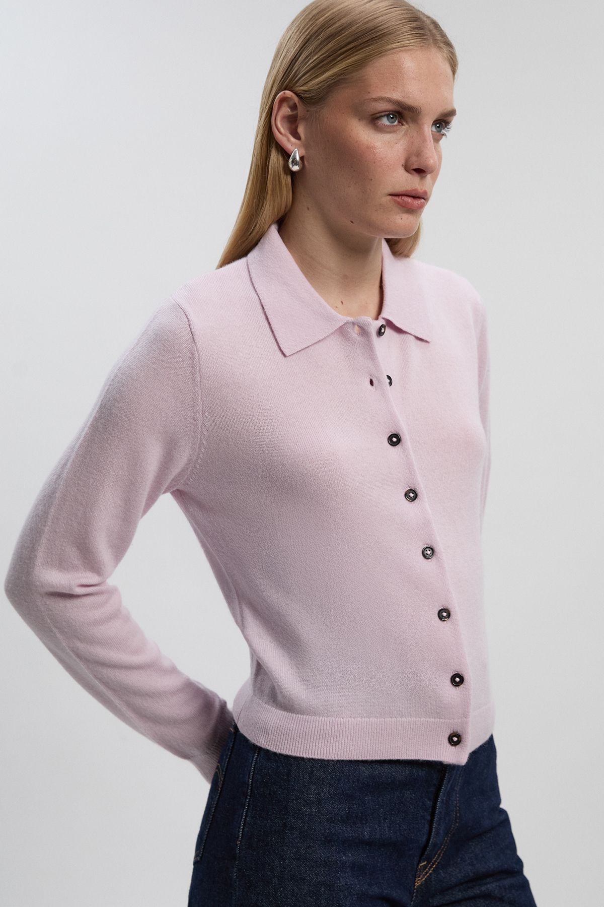 KarenMillen Wool Blend Knit Collar Cardigan