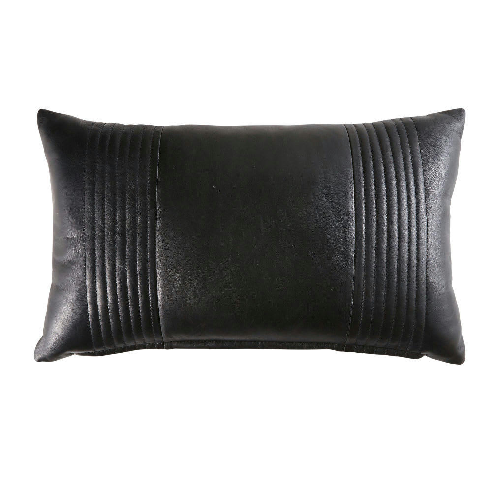 - Coussin en cuir et coton noir effet matelassé 30x50