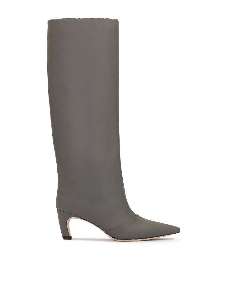 Grey kitten heeled boots